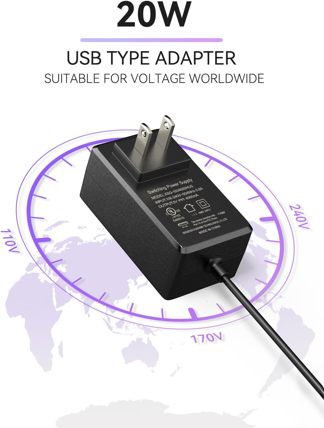 Smraza Fuente de alimentación de 5V 4A 20W compatible con Raspberry Pi 4 Modelo B 8GB 4GB 2GB 1GB, fuente de alimentación tipo C con interruptor de