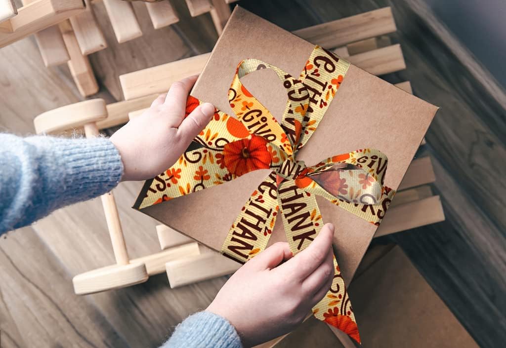 Hying 4 rollos de cintas de grogrén de otoño para envolver regalos, cintas de girasol de hojas naranjas otoñales para decoración de fiestas de