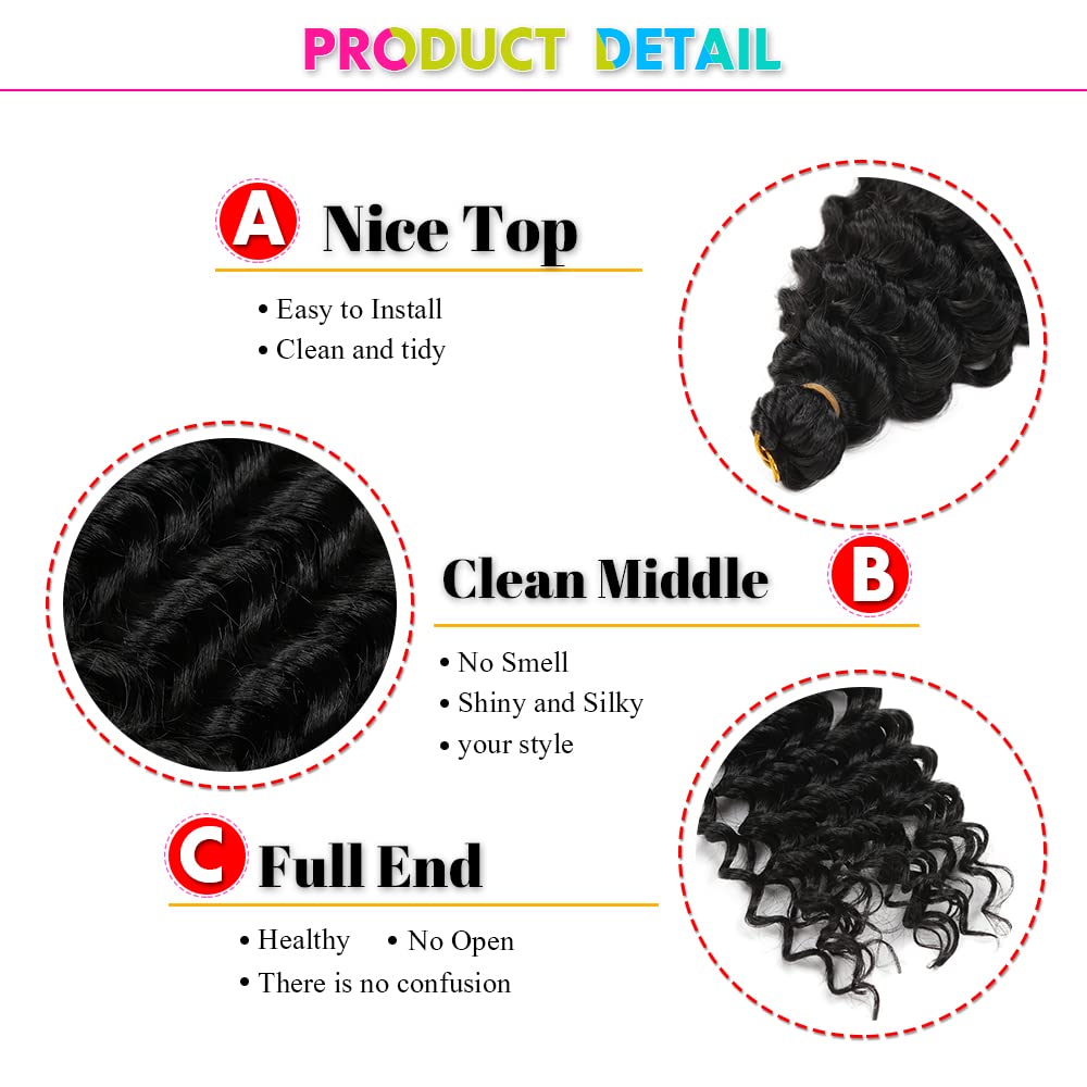 Pelo de ganchillo profundo de 22 pulgadas, 5 paquetes de extensiones de cabello sintético rizado trenzado (22 pulgadas, T530)