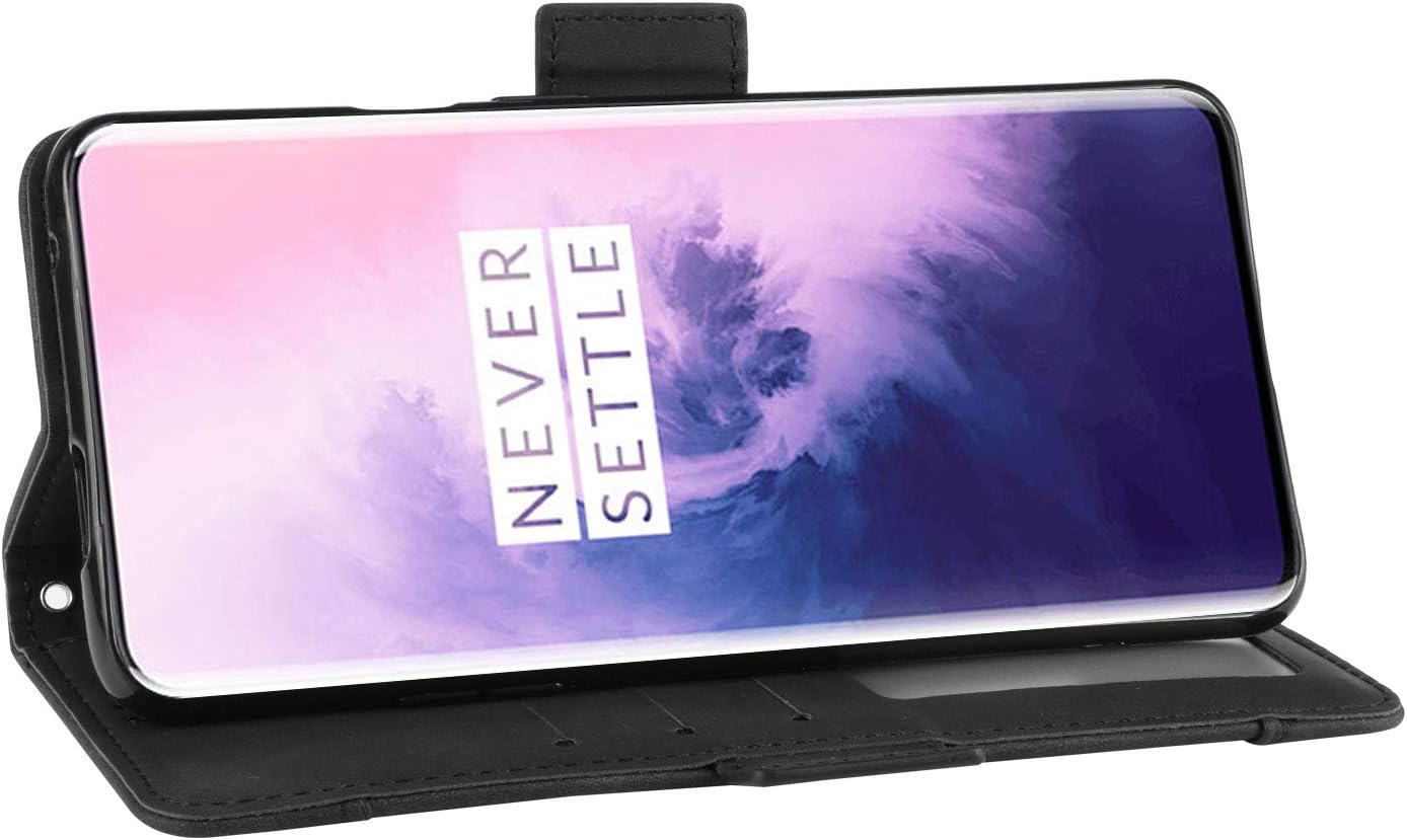 Asuwish Funda tipo cartera compatible con OnePlus 7 Pro y protector de pantalla de vidrio templado, con ranura para tarjetero, función atril, con