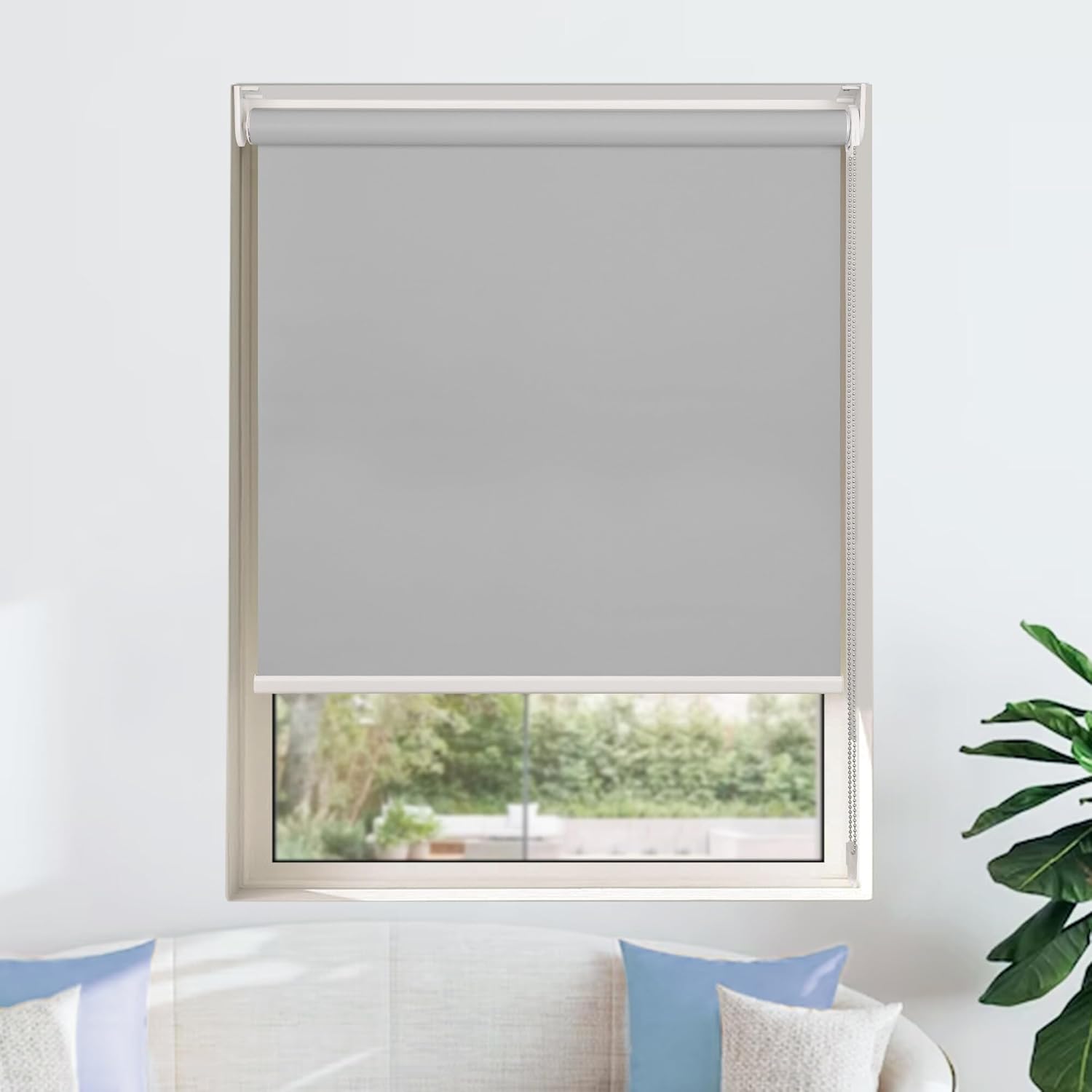 HausKit Persiana enrollable 100 % opaca, con aislamiento térmico, tela impermeable con protección UV, para oficina y hogar, fácil de instalar (gris,