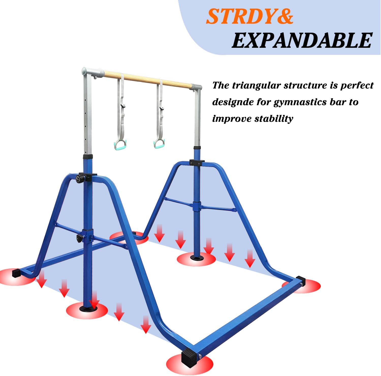 Barra horizontal de gimnasia plegable y móvil con anillos, barra de kip junior expandible de altura ajustable de 3 a 5 pies para el hogar, equipo de
