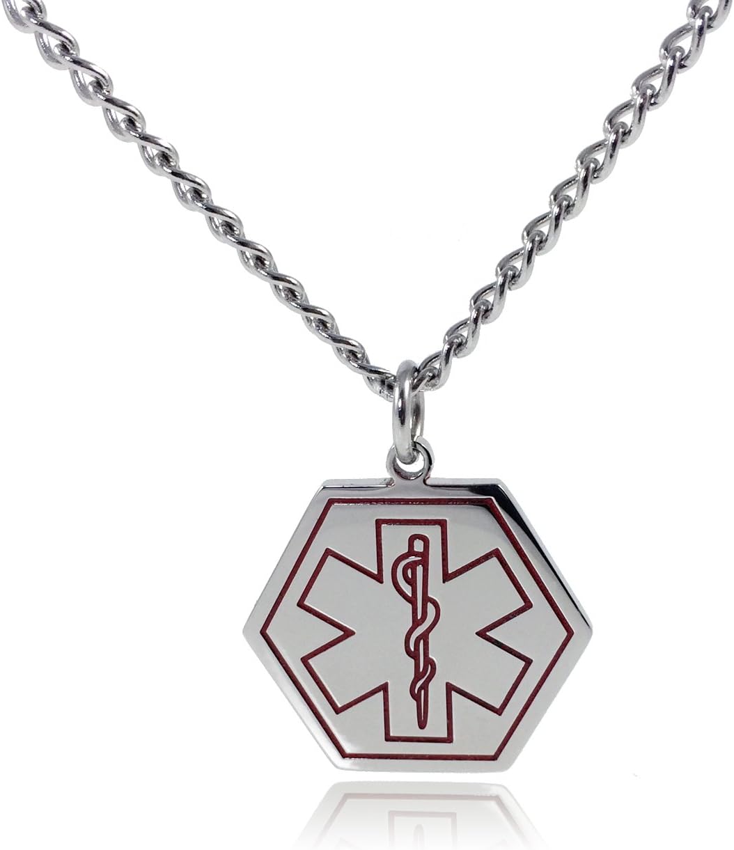 Collar con colgante de acero inoxidable con identificación de alerta médica de marcapasos con cadena de 26 pulgadas, Acero inoxidable