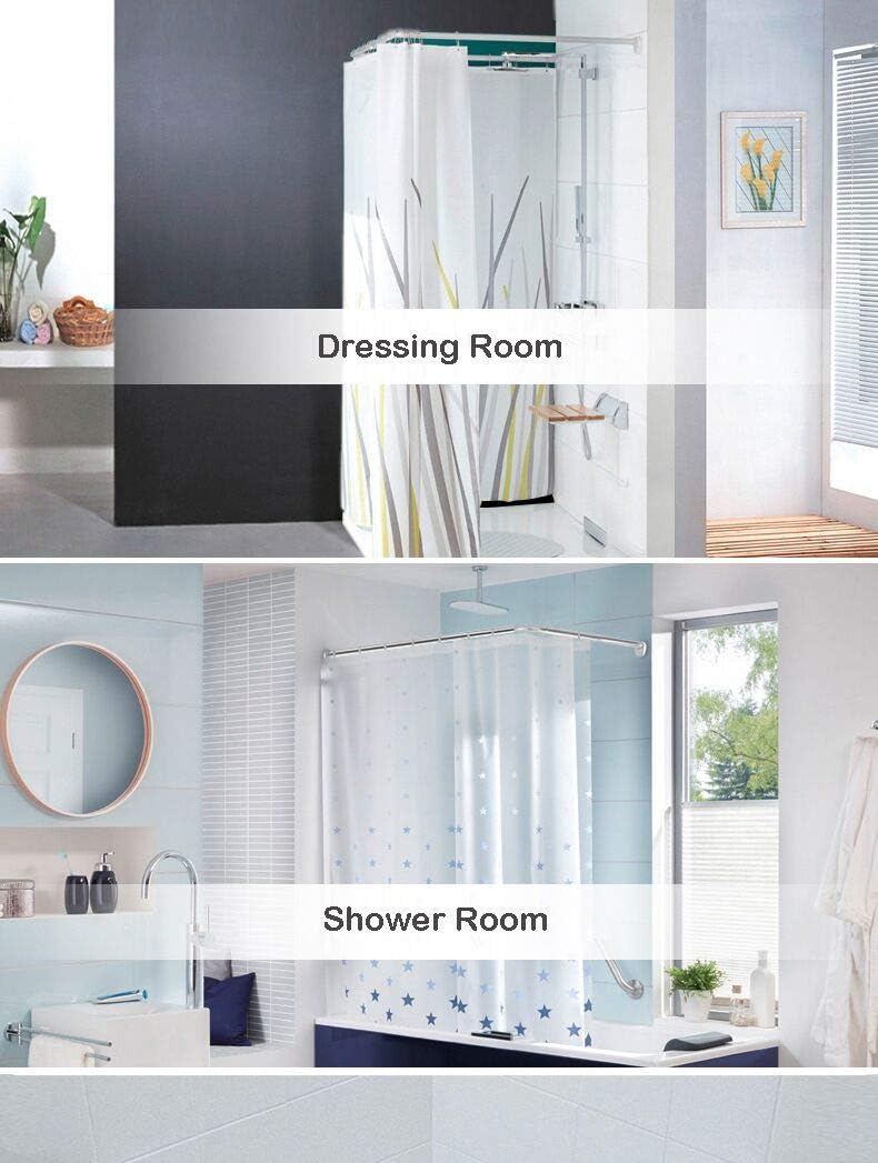 Barra de cortina de ducha de esquina ajustable de acero inoxidable en forma de L, estante sin taladros, instalación para baño, bañera, tienda de