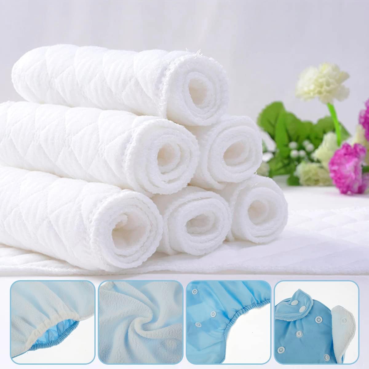 7 pañales de tela para bebé, pañales de bolsillo reutilizables, pañales de tela ajustables, pañales de tela súper absorbentes, pañales de tela