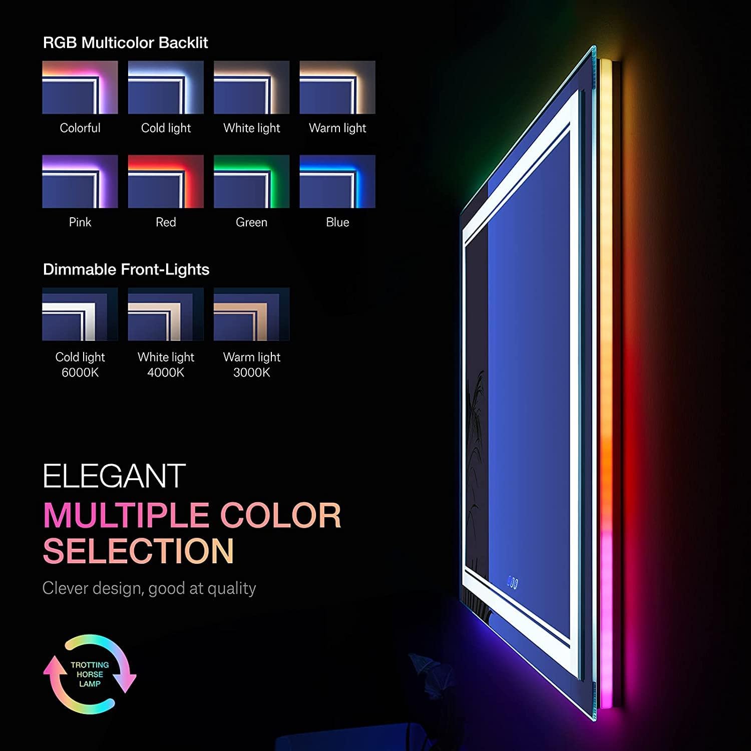 ISTRIPMF Espejo de baño LED RGB de 48 x 40 pulgadas con luces, espejo LED RGB retroiluminado que cambia de color para baño, espejos de tocador