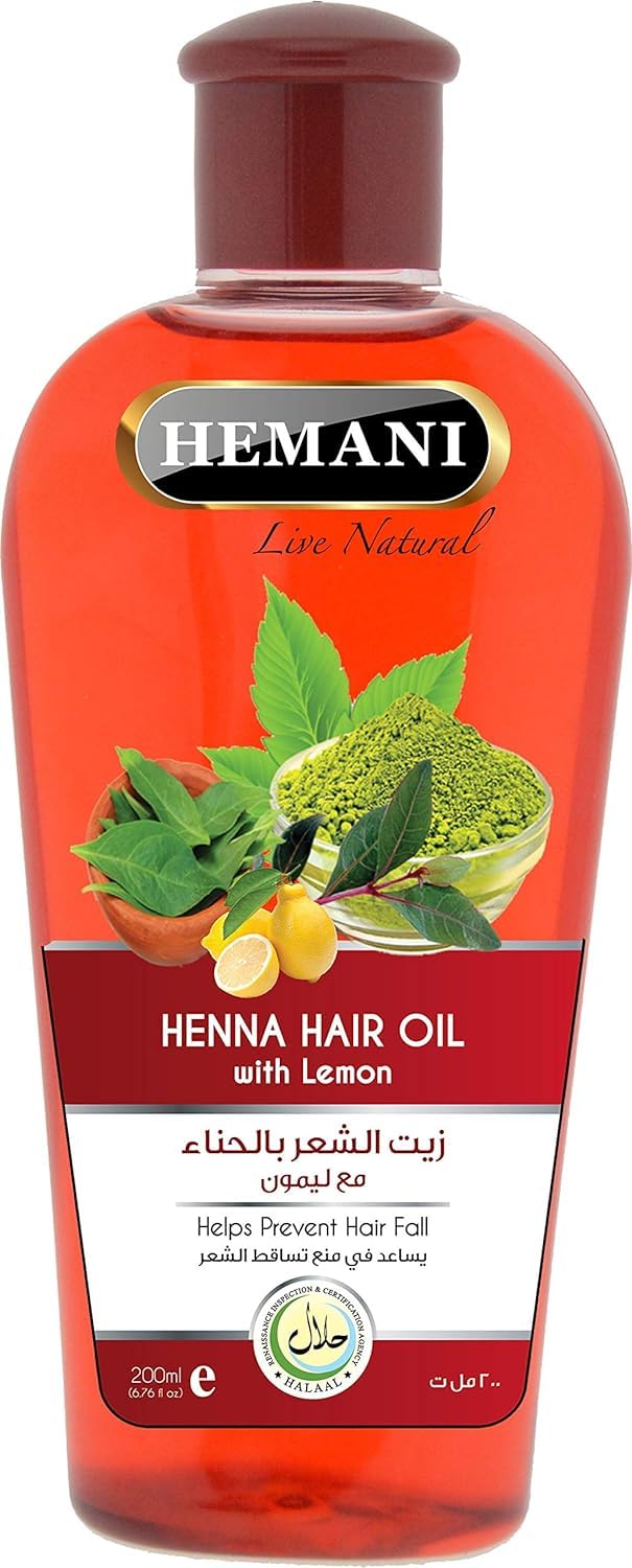 Hemani Aceite para el cabello 200mL (6.76 onzas líquidas) Solución natural para cabello fuerte y brillante (Henna con limón)