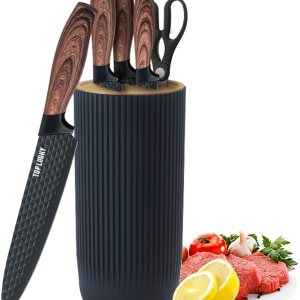 Juego de cuchillos de cocina de 6 piezas, color negro, juego de cuchillos afilados negros para cocina, antiadherentes, antideslizantes, juego de Juego de cuchillos de cocina de 6 piezas, color negro, juego de cuchillos afilados negros para cocina, antiadherentes, antideslizantes, juego de