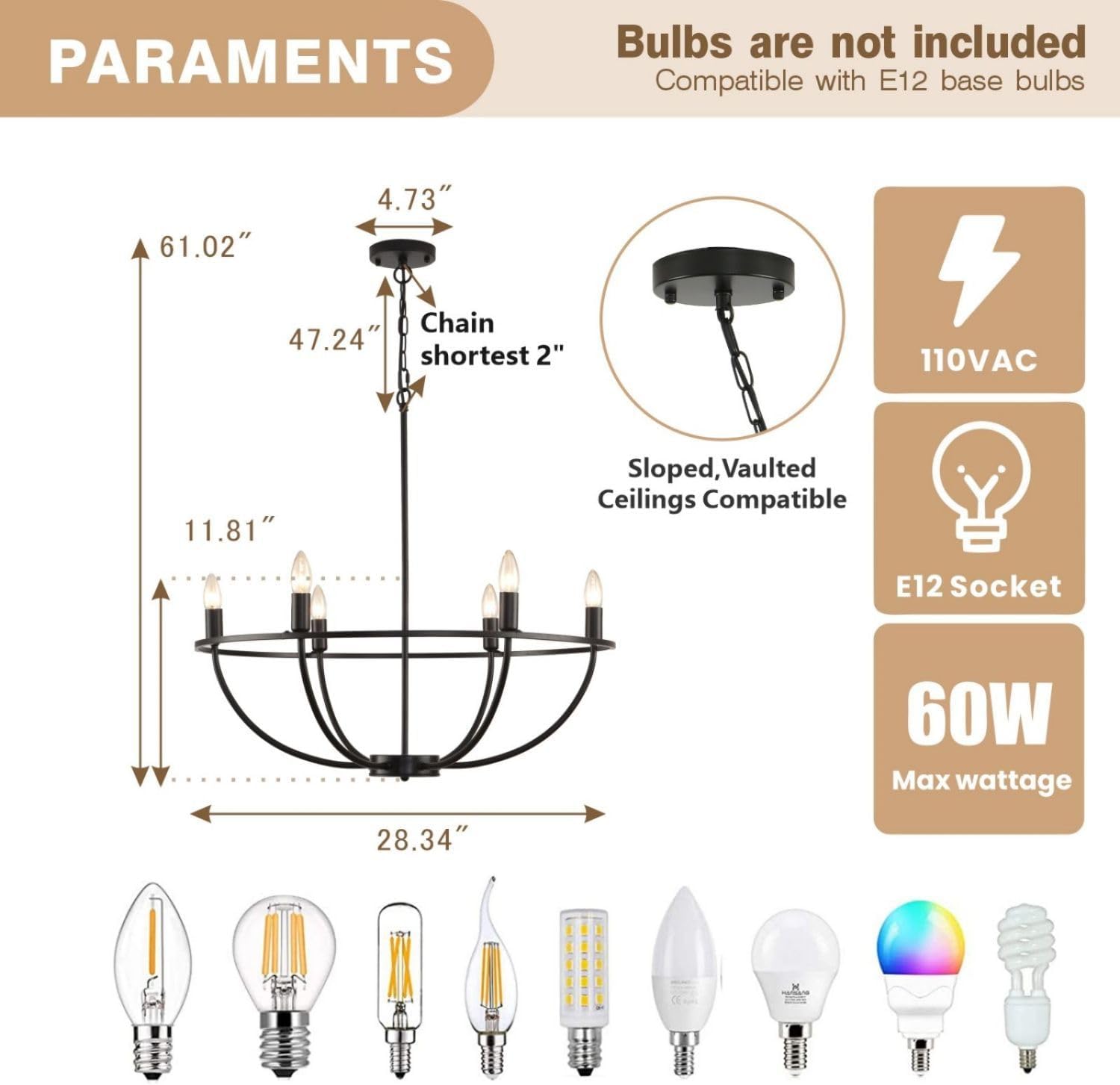 28.5” Black Chandeliers for Dining Room,6-Light Farmhouse Dining Room Light Fixtures,Large Entry Chandeliers for High Ceilings,for Living