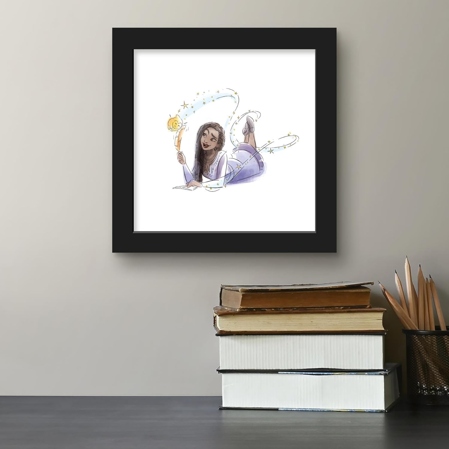 Trends International Gallery Pops Disney Wish – Póster de pared de Asha y Star City of Lights, 12.00 x 12.00 pulgadas, versión de marco negro