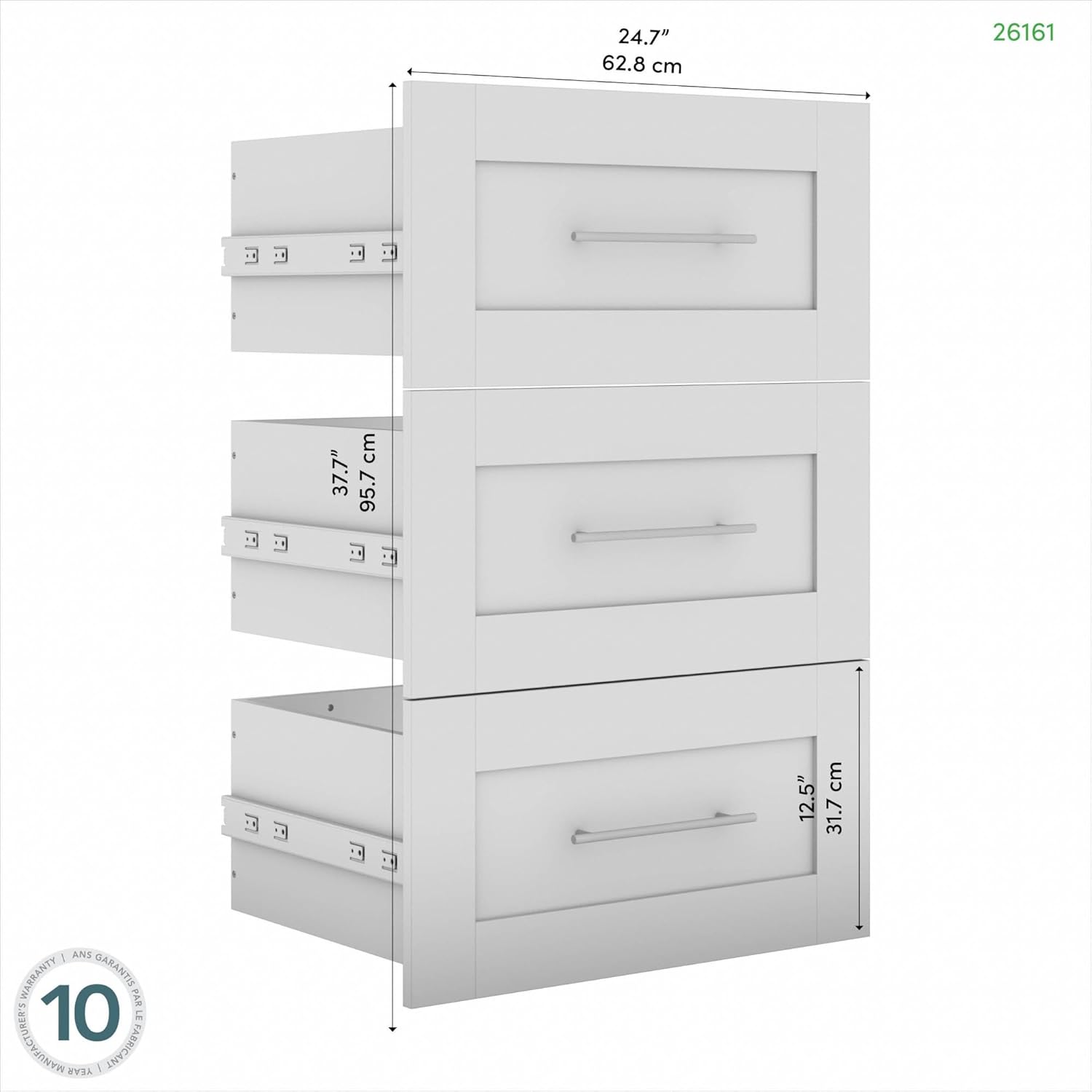 Bestar Pur – Juego de 3 cajones para organizador de armario Pur 36W en color blanco