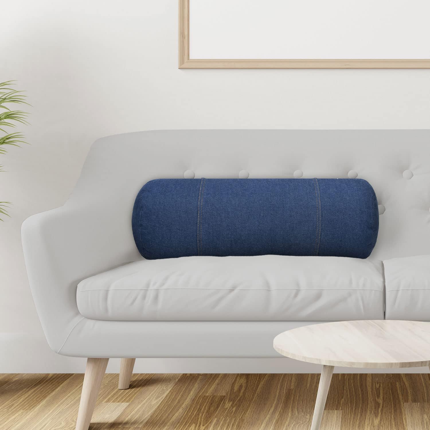 Karin Maki – Almohada redonda de mezclilla para espalda baja, rodillas y cuello, almohada cilíndrica decorativa, 9 x 21 pulgadas, azul