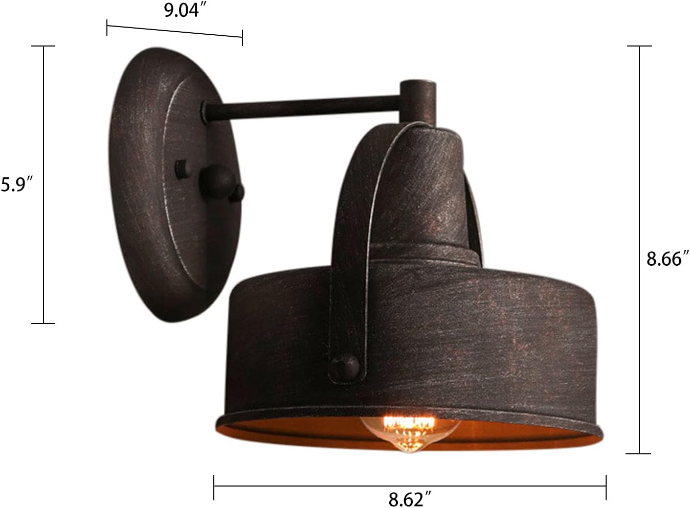 Luces industriales de pared para interiores y exteriores, aplique de pared de granero de 8.6 pulgadas, enchufe E26, luz de porche industrial para