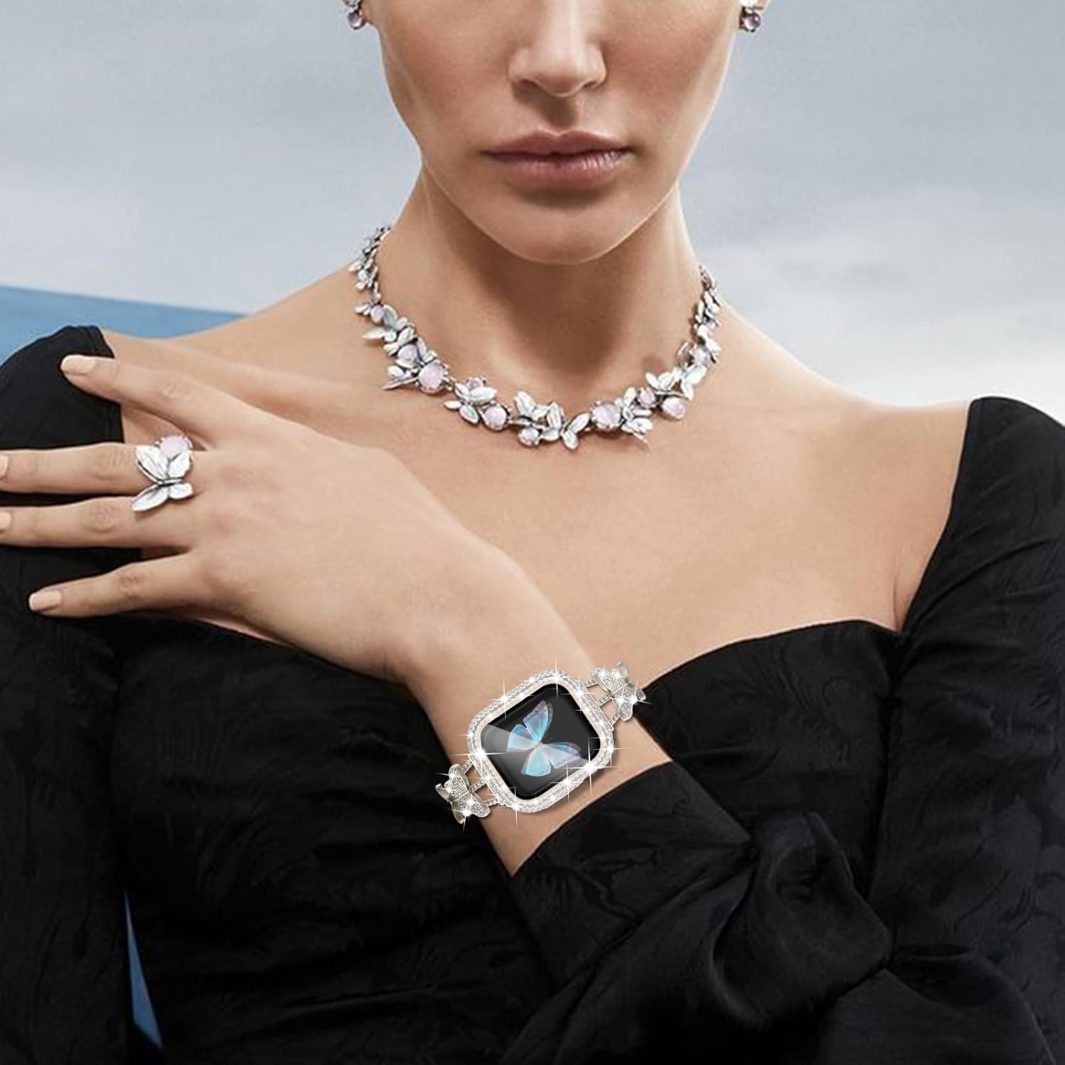 Wingle Starlight – Correas para Apple Watch de 1.575 pulgadas para mujer, iWatch Series 6, 5, 4, SE, pulsera de cristal de diamantes de imitación,