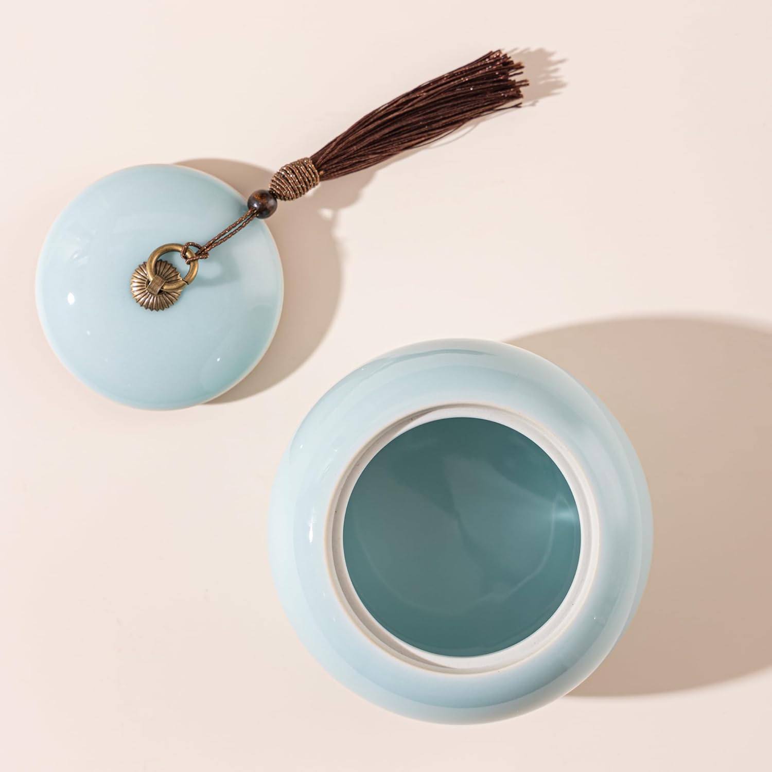 Longquan Celadon – Tarro de almacenamiento de té suelto, recipiente hermético de porcelana verde de 20 onzas líquidas, recipiente hermético de