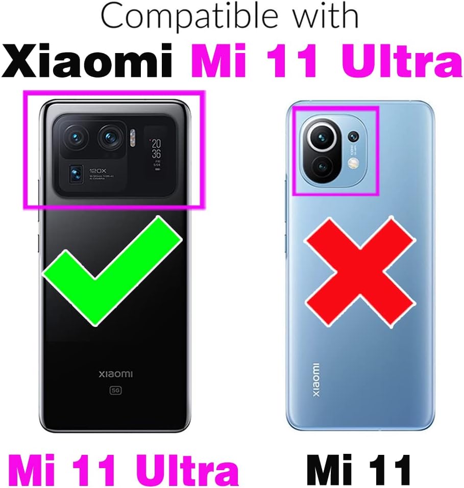 Asuwish Compatible con Xiaomi Mi 11 Ultra 5G Wallet Case Protector de pantalla de vidrio templado, soporte para tarjeta de crédito, correa de muñeca