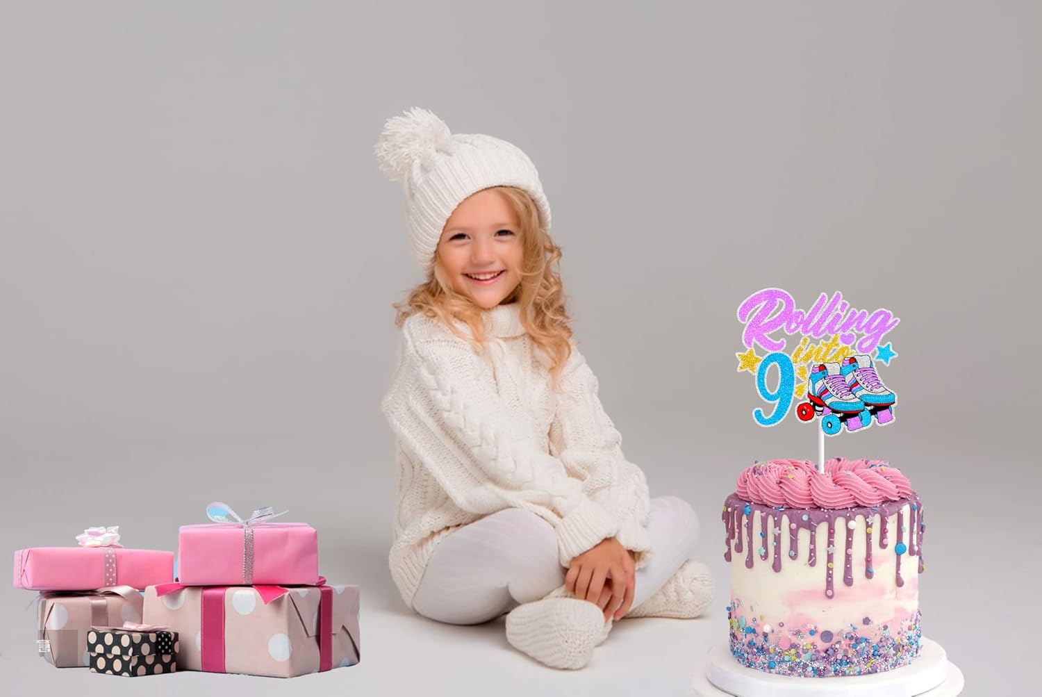 Decoración de pastel de patinaje para niños y niñas, 9 cumpleaños, retro, de los años 80, 90, 80, arco iris, patinaje, suministros de fiesta de