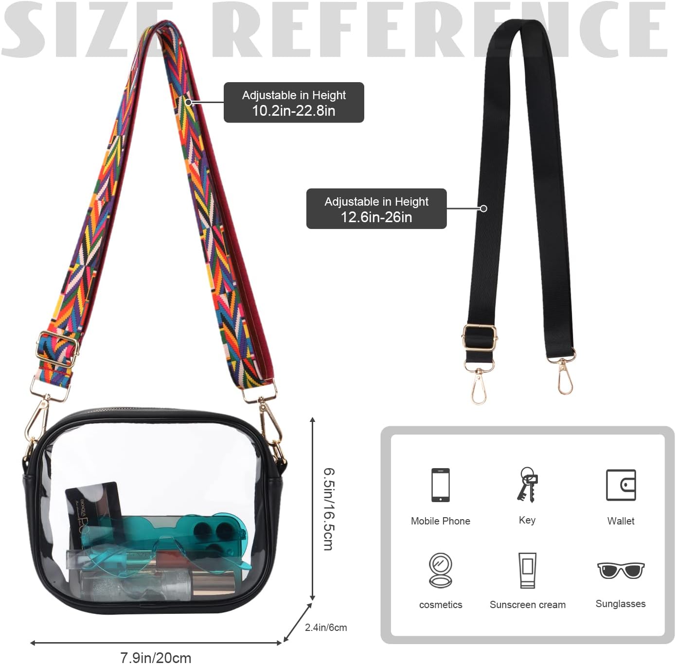 Oweisong Bolsa transparente para mujer, aprobada para estadios, correa de guitarra, bolsa de hombro transparente para conciertos deportivos