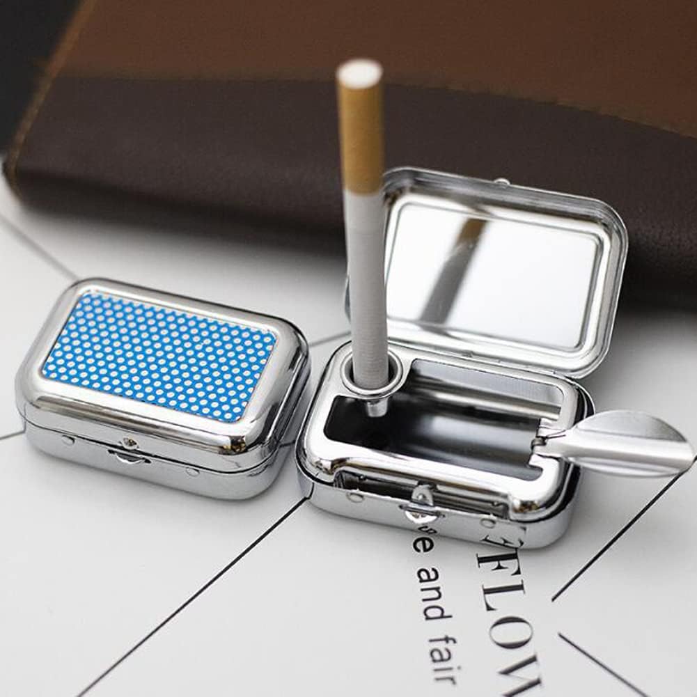 Zcargel – Mini cenicero portátil con tapa, caja de almacenamiento cuadrada con tapa, mini cenicero de bolsillo de metal, cenicero de viaje al aire