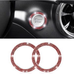 Anillo de decoración de arranque y parada de motor de automóvil con doble diamantes de imitación, 2 calcomanías para botón de arranque, accesorios Anillo de decoración de arranque y parada de motor de automóvil con doble diamantes de imitación, 2 calcomanías para botón de arranque, accesorios