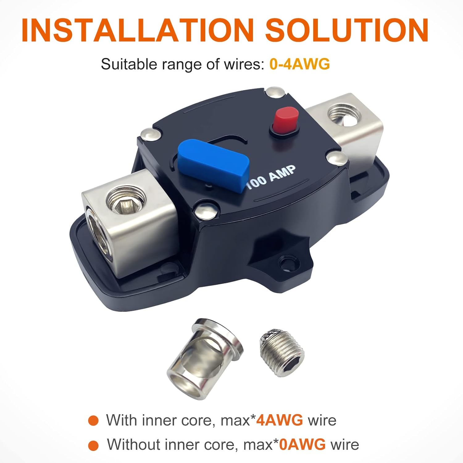 Erayco Disyuntor de 150 amperios con reinicio manual, 12-48 voltios CC, motor de arrastre de calibre 0-8 para automóvil, audio estéreo, bloque de