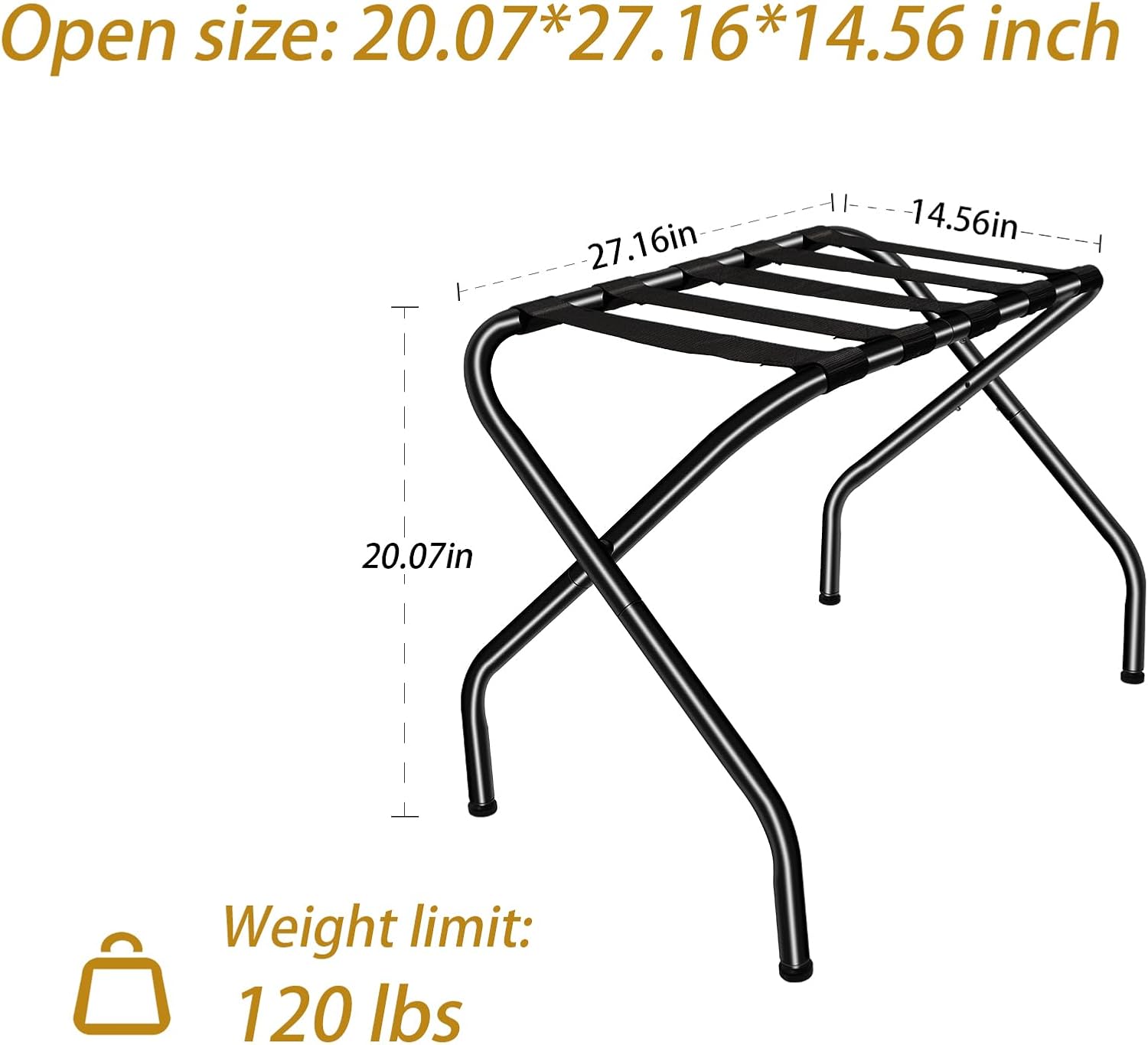 Jsluiiys Portaequipajes, soporte plegable para maleta, marco de acero plegable tipo X, correa de nailon resistente negra, soporte para equipaje para