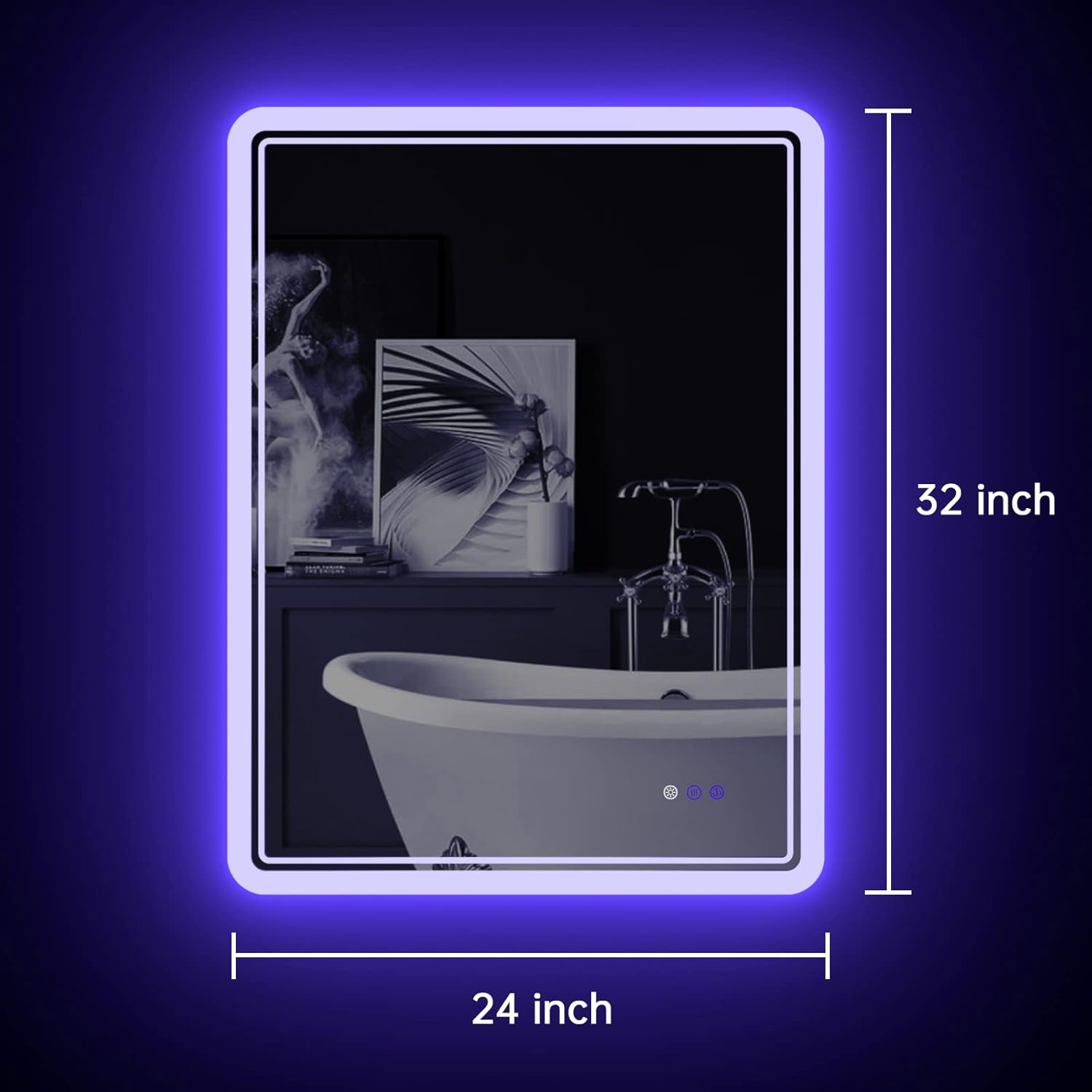 CFYLO Espejo retroiluminado LED de 24 x 32 pulgadas, espejo de baño con luces, espejo LED para baño, atmósfera azul retroiluminada LED, espejo de