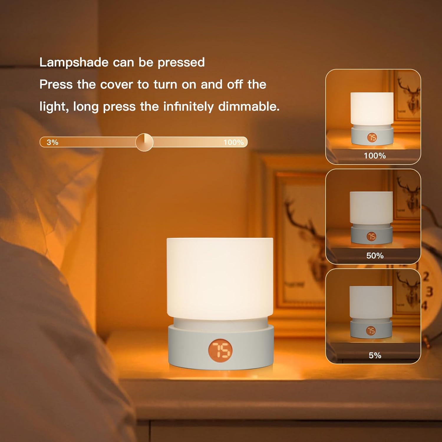 Lámpara de mesa pequeña, luz nocturna portátil regulable con temporizador para niños, luz LED cálida de 3000 K, lámparas de noche pequeñas para