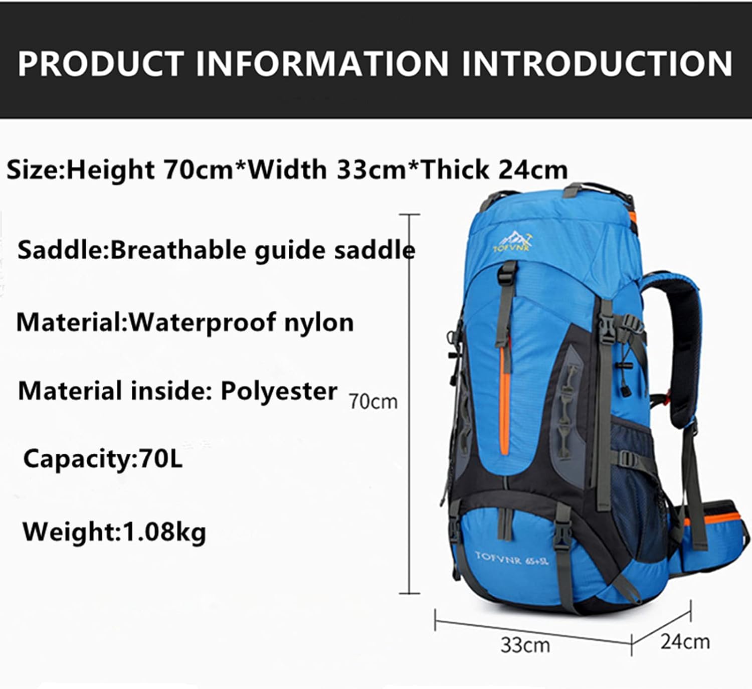 Kingsea Mochila de montañismo de 70 litros, para hombres y mujeres, gran capacidad, deportes al aire libre, senderismo, escalada, camping, mochila