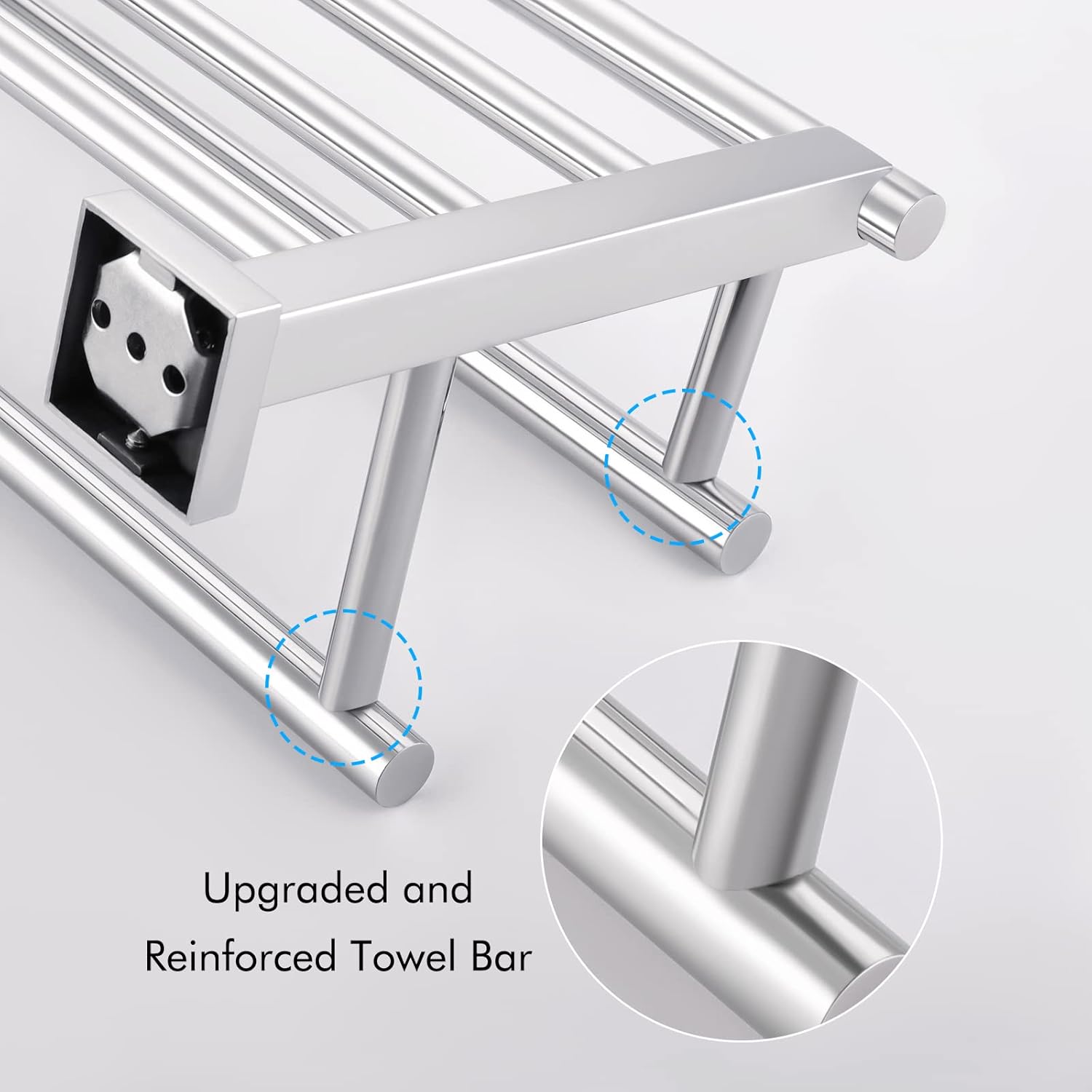 Estante con barras para toallas KES A2112, minimalista, de acero inoxidable, rack con dos ganchos para toallas, Acero inoxidable, Pulido, 24 –