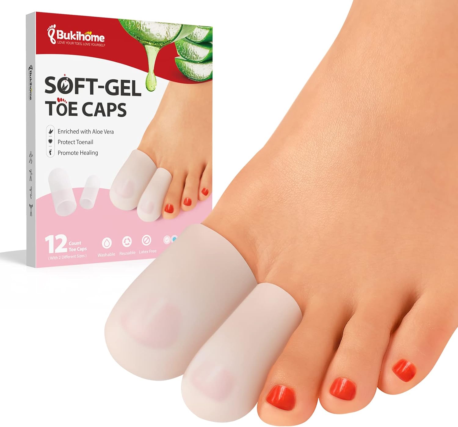Bukihome Protectores de dedos de silicona  Paquete de 12 fundas de gel para los dedos de los pies  Puntas para los dedos con aceites esenciales de