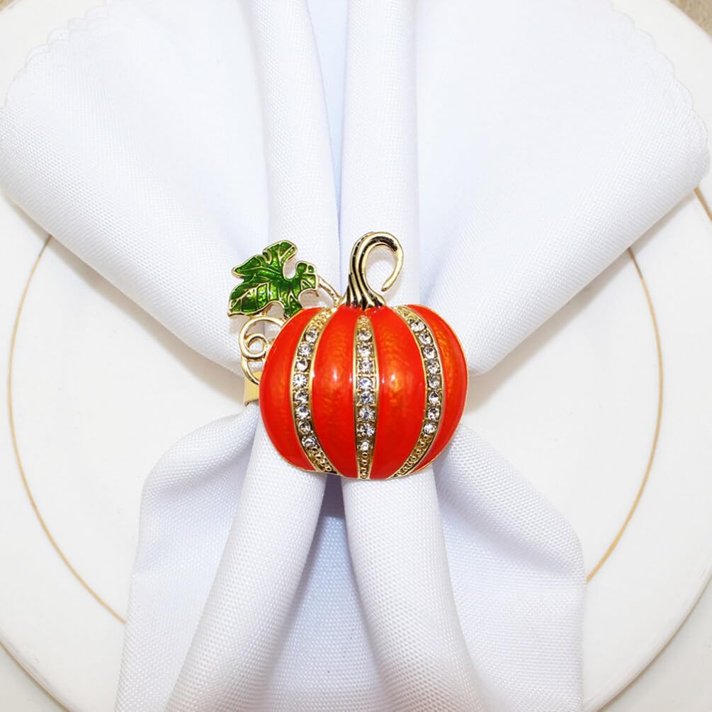 EXCEART Servilleteros de calabaza de Acción de Gracias, 4 piezas, hebilla de metal con diamantes de imitación para otoño, cosecha, otoño, Halloween,