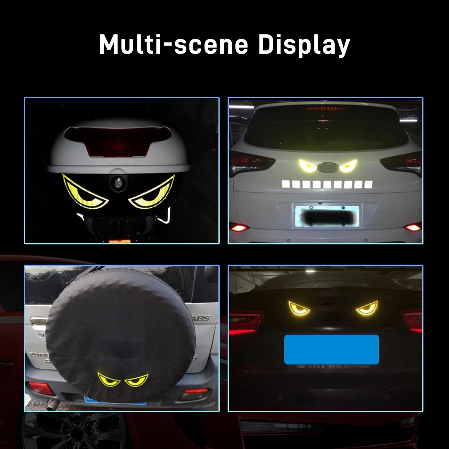 Thcbme Paquete de 2 calcomanías reflectantes para automóvil, diseño de ojo amarillo nocturno, seguridad nocturna, calcomanías de precaución para
