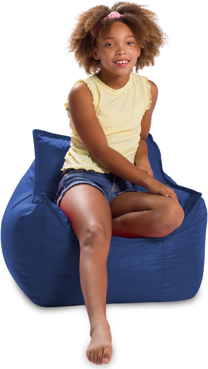 Posh Creations Newport – Puf, silla relajante para uso infantil para juegos, leer y ver la televisión, tamaño mediano, nailon suave, color azul