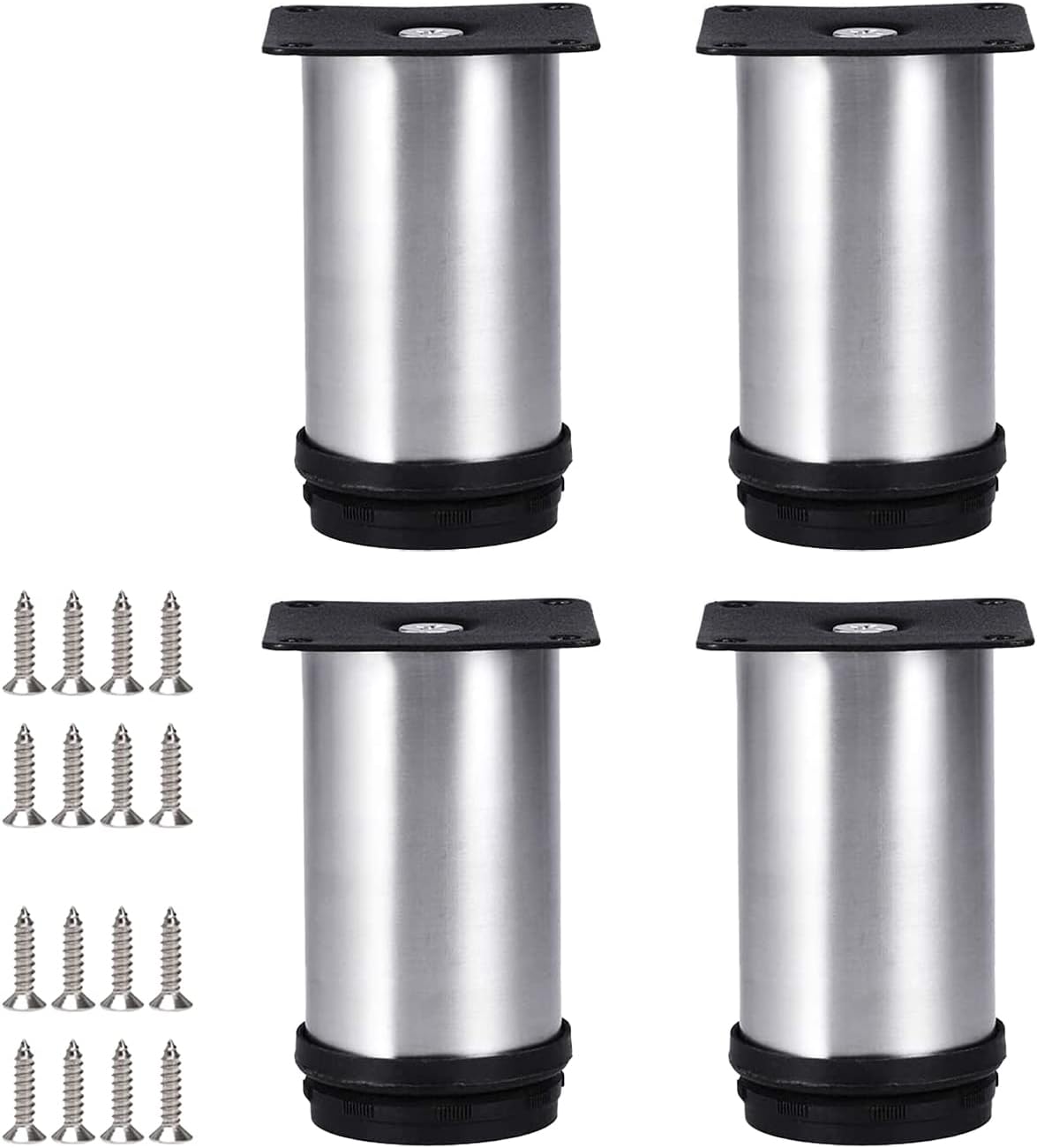 4 patas ajustables para muebles de 4 pulgadas (3.937 in), patas redondas de acero inoxidable, patas redondas de gabinete, patas de cocina ajustables