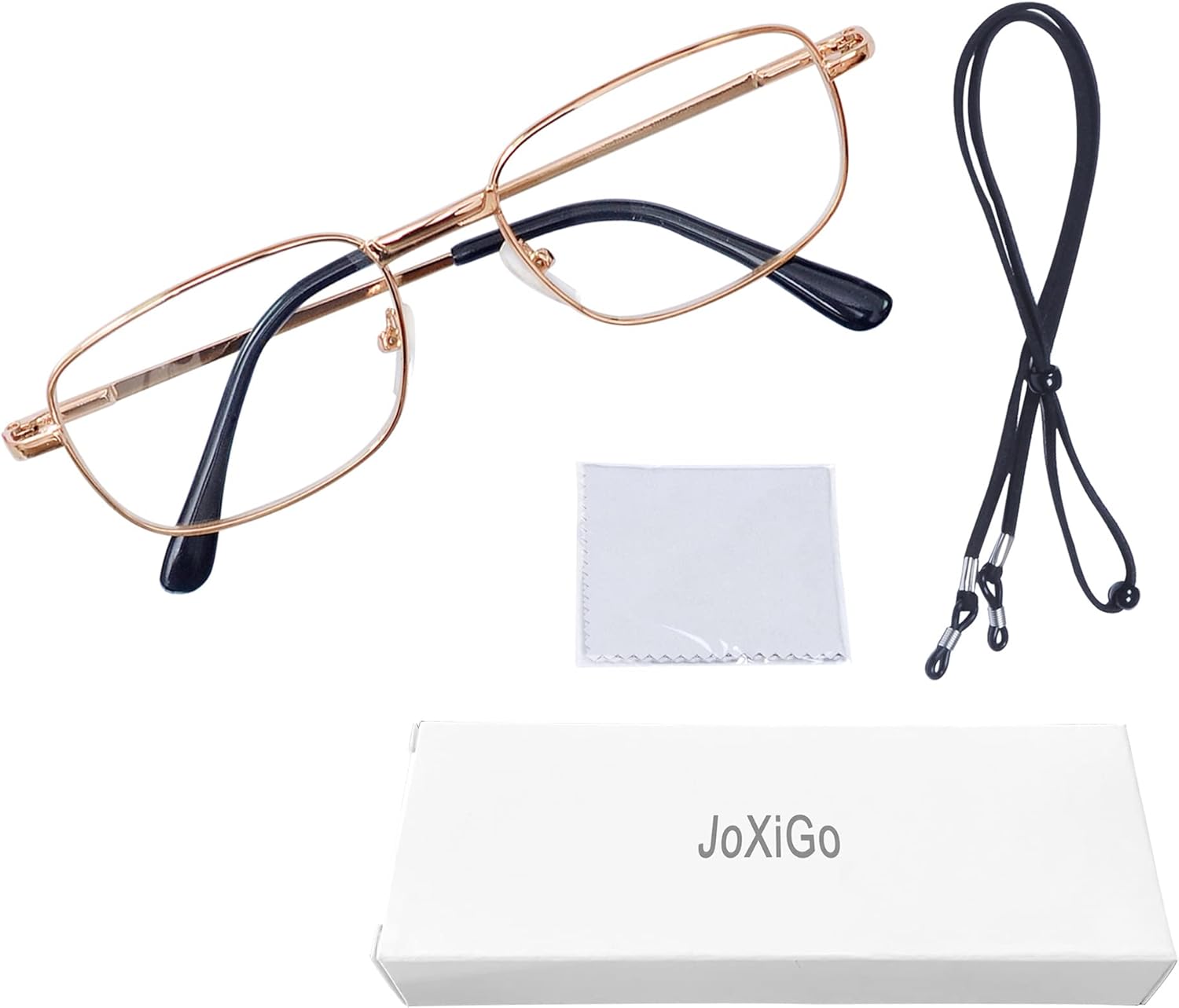 Gafas de lectura para hombres y mujeres, marco rectangular de metal con bisagra de resorte cómoda + correa para gafas