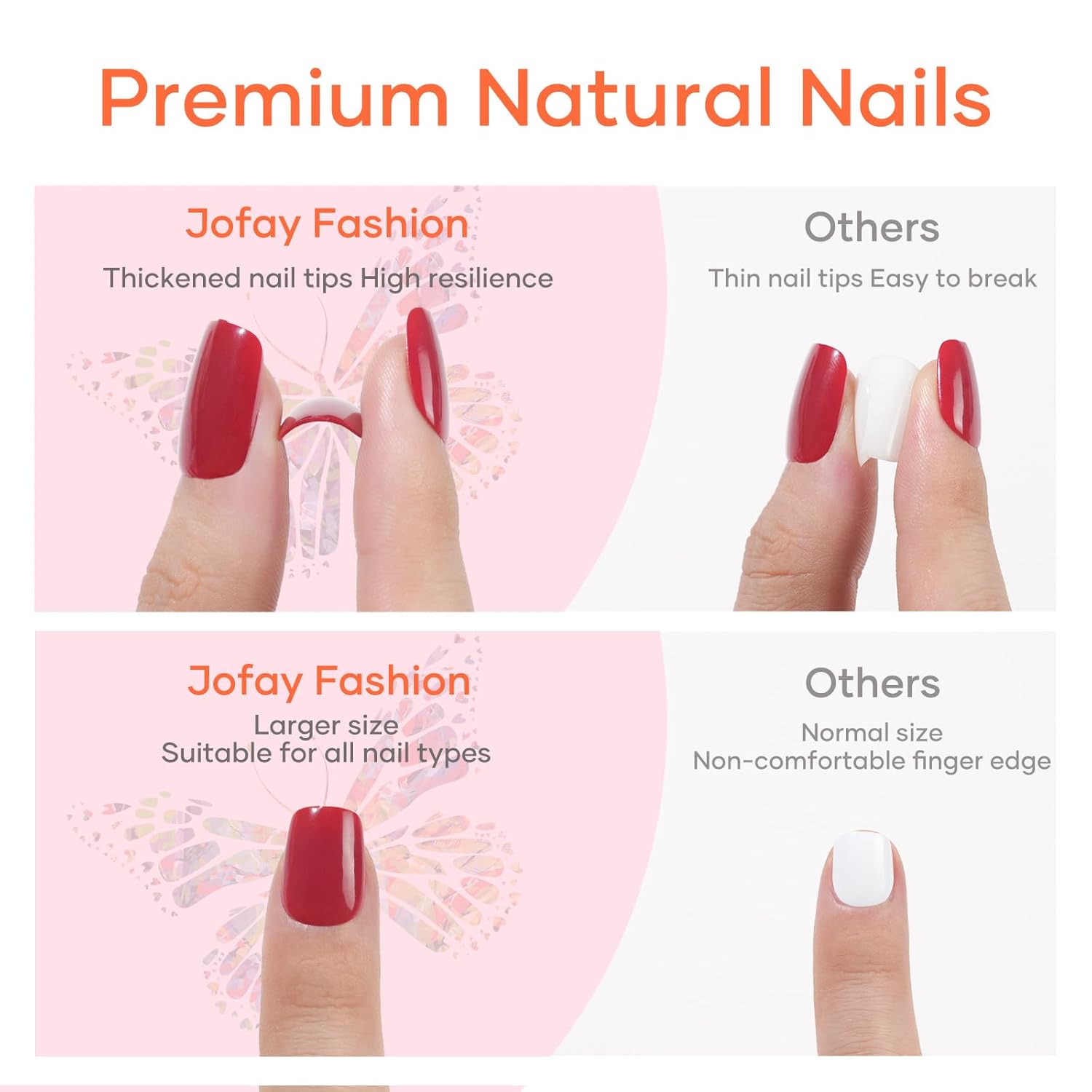Jofay Fashion – Juego de 10 puntas de uñas (240 piezas) de uñas acrílicas de gel suave, color nude, rosa, flor francesa, uñas postizas cuadradas