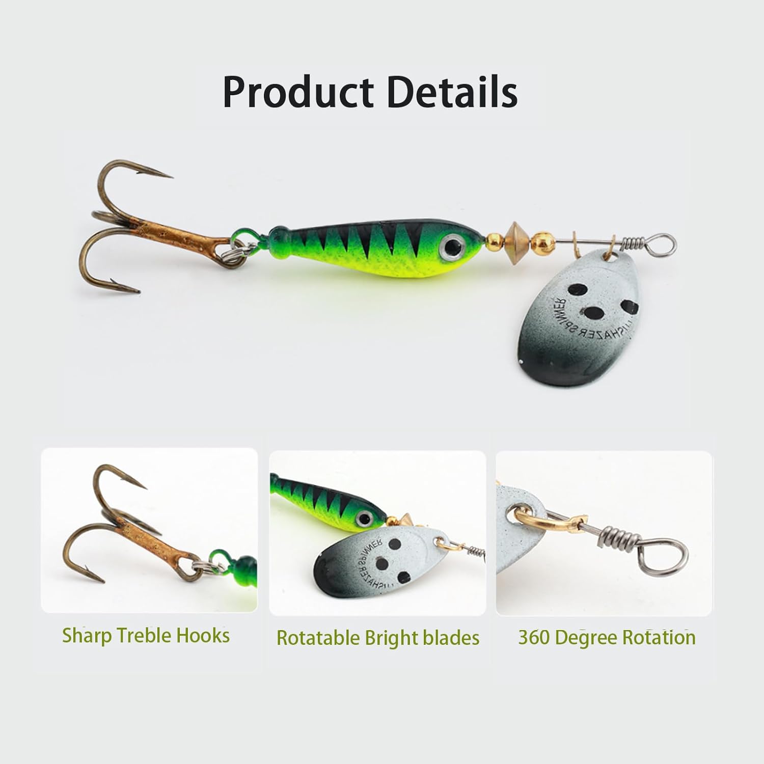 Juego de 4 cebos giratorios de pesca, señuelos de pesca de lubina, cebos giratorios para equipo de pesca de lubina, regalo de gancho de pesca para