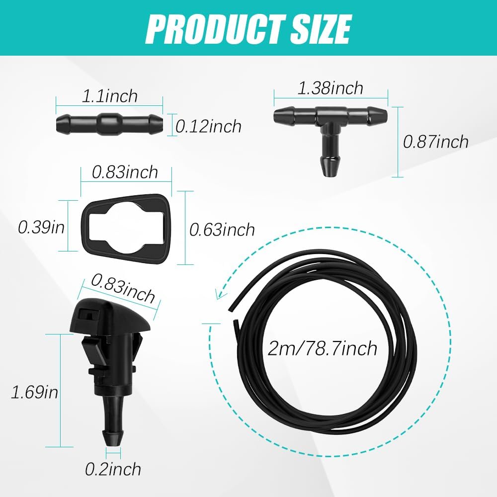 4805742AB – Kit de limpiaparabrisas delantero, boquilla de lavado y manguera de líquido de 6.6 ft con conector, kit de manguera de lavado de