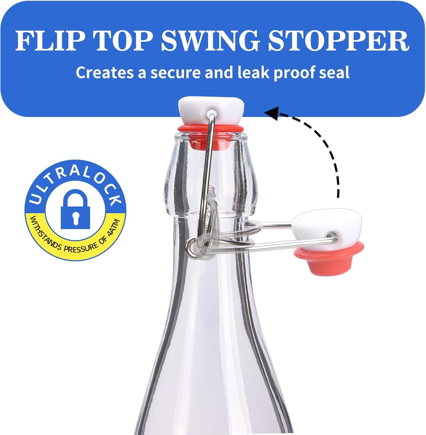 Botella de vidrio transparente con tapa abatible para tapas herméticas, paquete de 10 botellas de cerveza de 12 onzas con tapas abatibles, kombucha