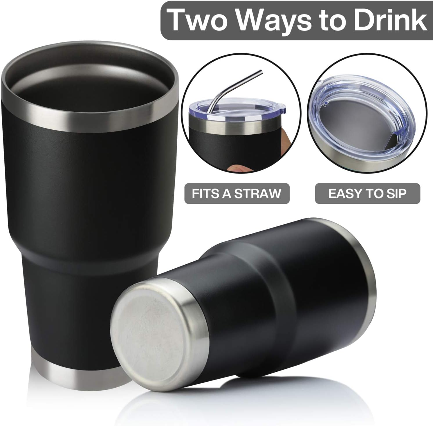 MEWAY Vaso aislado de 30 onzas con tapas y popotes, vaso de café de acero inoxidable con doble vacío, cepillo, taza de café duradera con