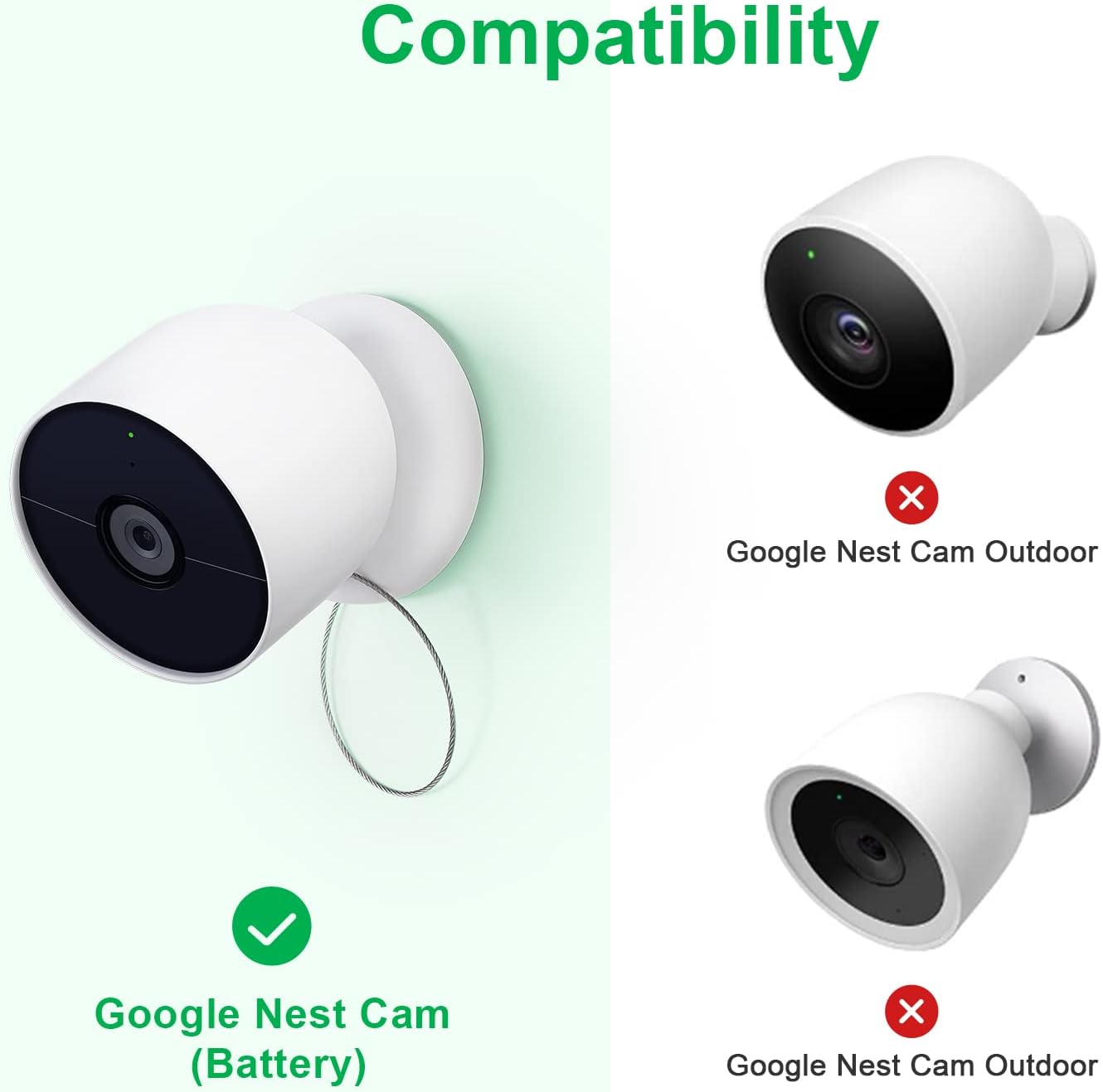 Ayotu Cadena de seguridad antirrobo y anticaídas para Google Nest Cam (batería), cable de seguridad con tornillos antirrobo (cámara no incluida),