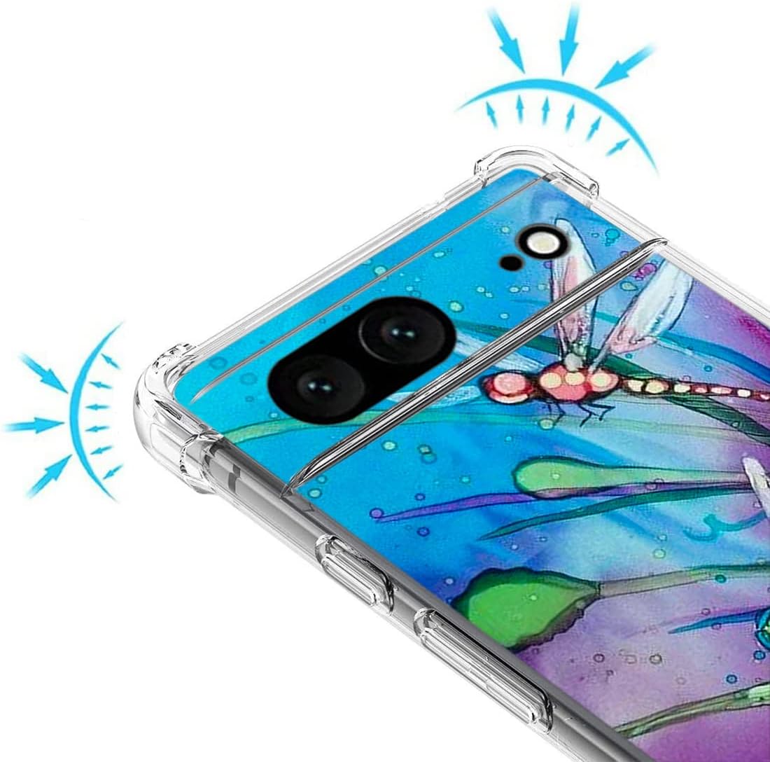 Funda para Pixel 7, bonita protección contra caídas de libélula a prueba de golpes, carcasa protectora de cuerpo completo resistente a los arañazos