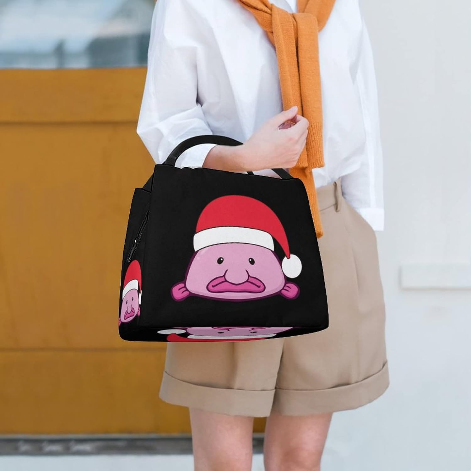 Divertida bolsa de almuerzo térmica con aislamiento térmico de Santa Blobfish para hombres y mujeres, trabajo, picnic y viajes