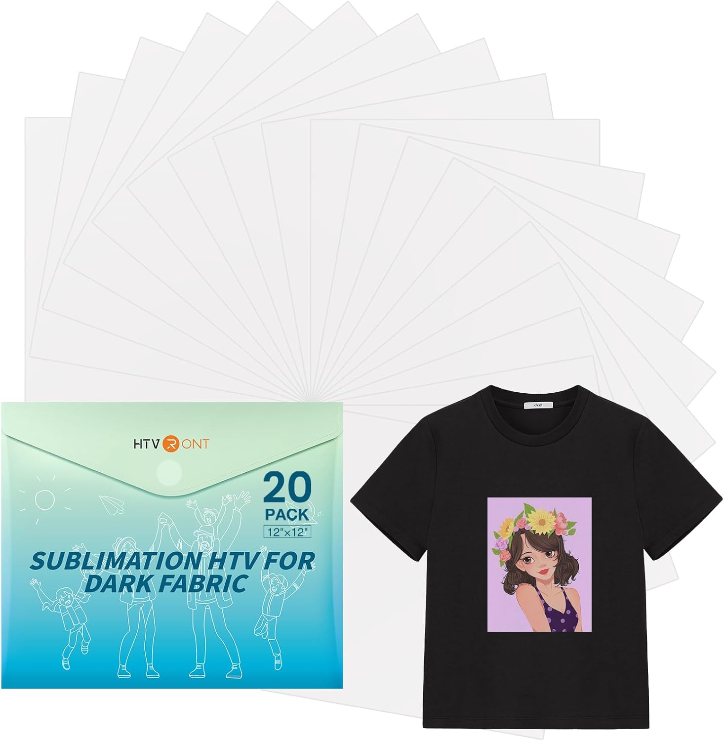 HTVRONT Sublimación HTV para tela oscuratela clara, paquete de 20 unidades de vinilo de sublimación mate, espacios en blanco de sublimación para