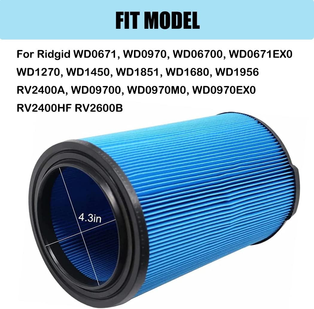 Paquete de 2 filtros VF5000 para Ridgid Shop Vac 72952 de papel plisado de 3 capas de 6 a 20 galones para aspiradora en seco y húmedo compatibles