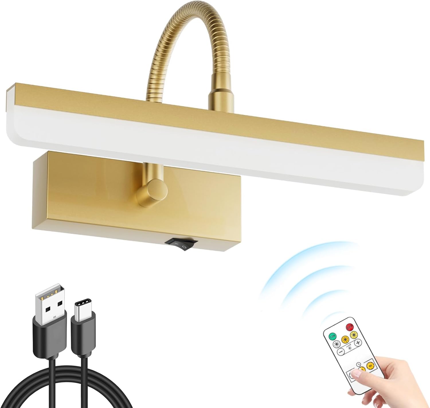 Ralbay Luz de imagen dorada, luz LED de pintura dorada con control remoto, tubo de luz giratorio con 3 modos de iluminación, luz de visualización