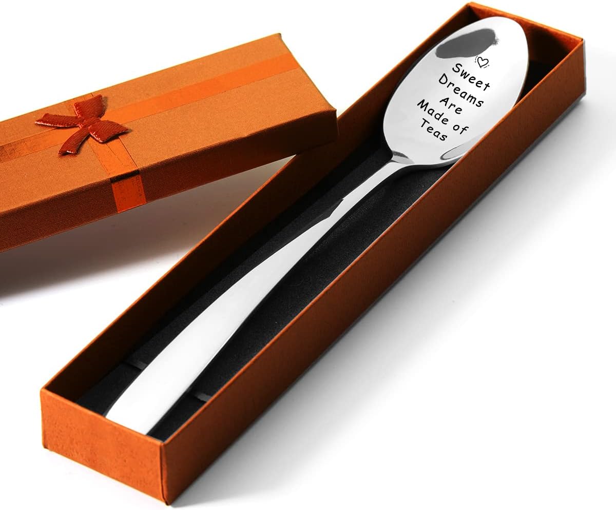 Sweet Dreams están hechos de cuchara de té con caja de regalo, regalos divertidos para amantes del té, la mejor cuchara de té de acero inoxidable