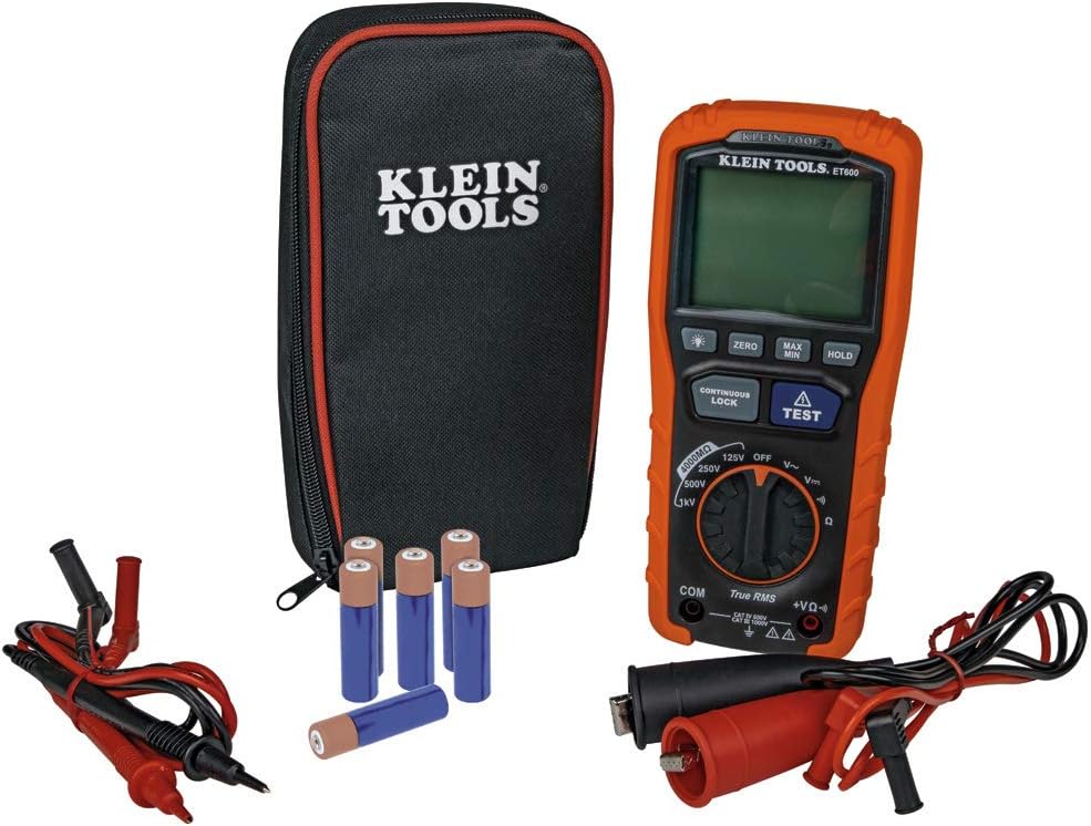 Klein Tools Multímetro ET600, probador de aislamiento de megohmímetro y medidor de abrazadera CL150, probador eléctrico de CA