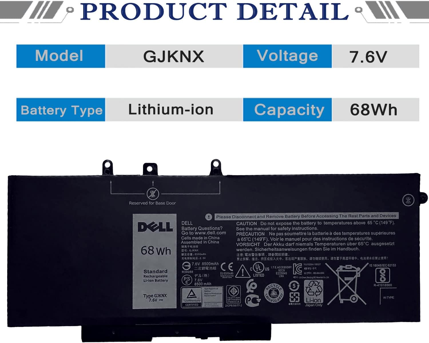 DELL GJKNX – Batería para Dell Latitude 5280 5288 5480 5488 5490 5495 5580 5590 5591 E5280 E5288 E5480 E5488 E5580 E5590 E5488 E5590 E5Precisión 591